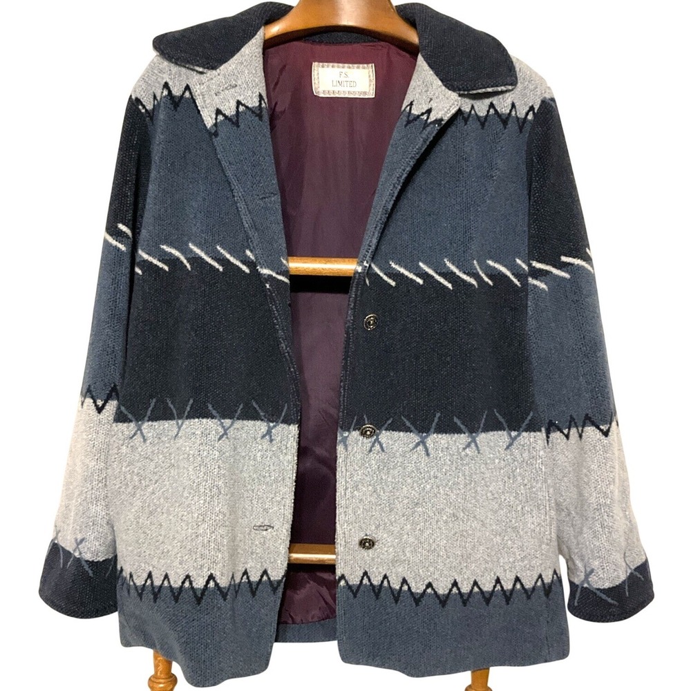 Vintage‎ FS Limited Southwestern Aztec Blanket Jacket Womens Large Blue Gray USA